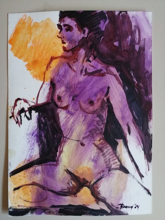 Nude lila study women oil on paper