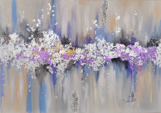 Abstract canvas wall art, Lavender and silver, Original Abstract painting