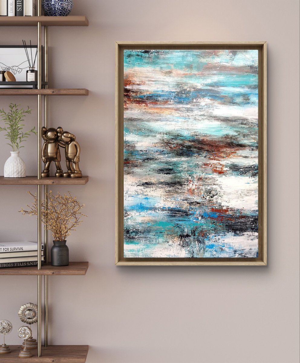 Abstract Acrylic Painting By Alexandra Petropoulou, 47 X 31, Waves Of Serenity, Original Artwork