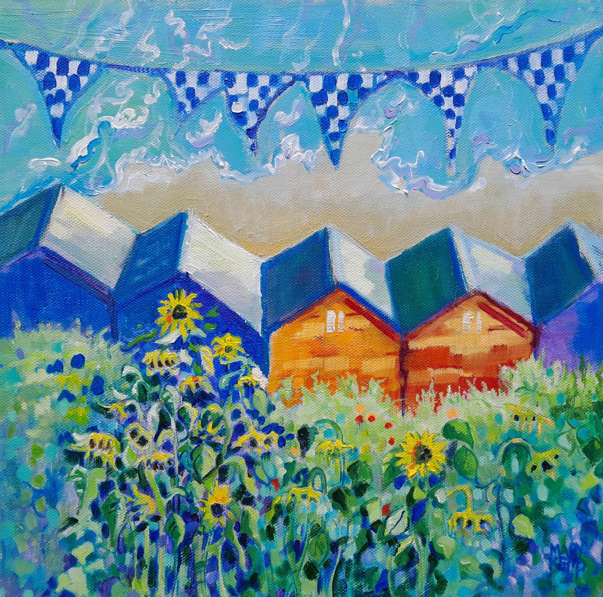 Impressionistic Botanical Oil Painting By Mary Kemp, 12 X 12", Lazy Summer Days, Original Artwork