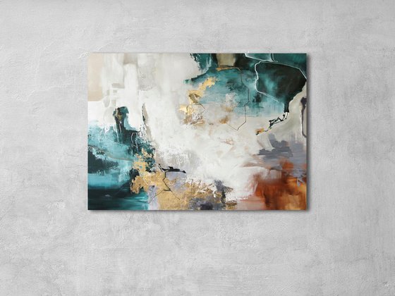 "Teal Flash" Teal gold acrylic abstract art