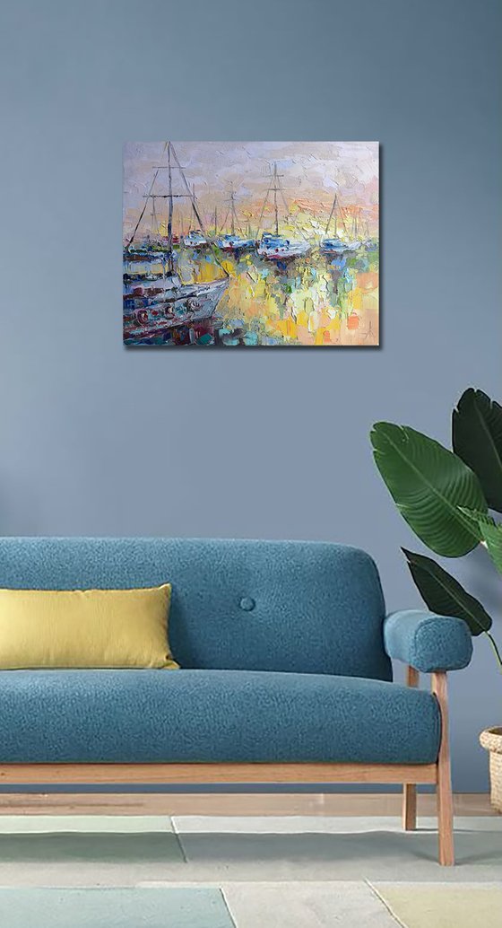 Quiet harbor at sunset