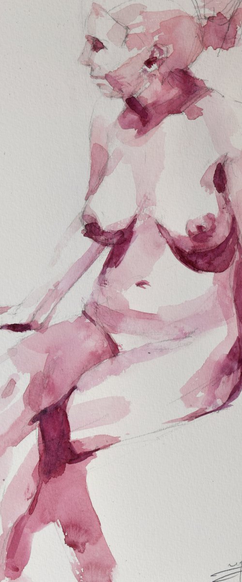 Nude in pink by Goran Žigolić Watercolors