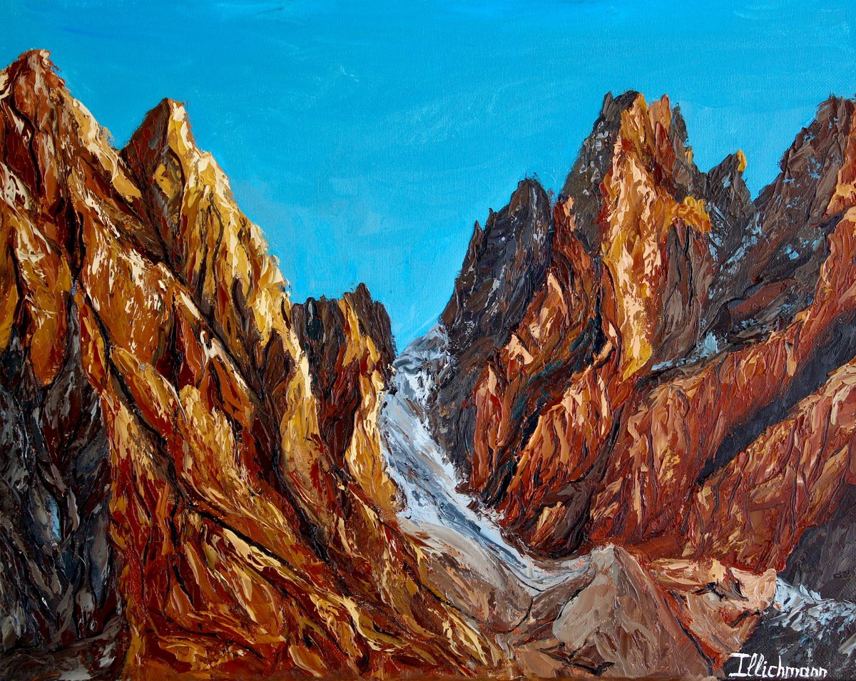 Impressionistic Landscape Oil Painting By Liza Illichmann, 20 X 16", Mountain Peaks, Original Artwork
