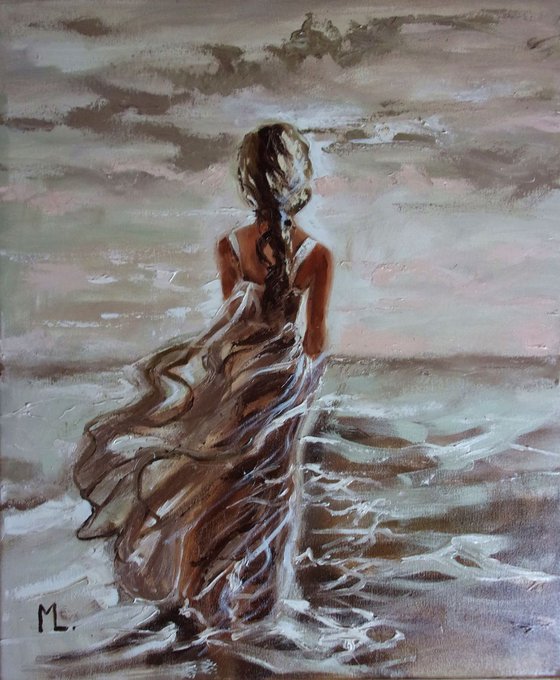 " DIFFICULT CHOICES ... "- SKY SEA SAND liGHt  ORIGINAL OIL PAINTING, GIFT, PALETTE KNIFE