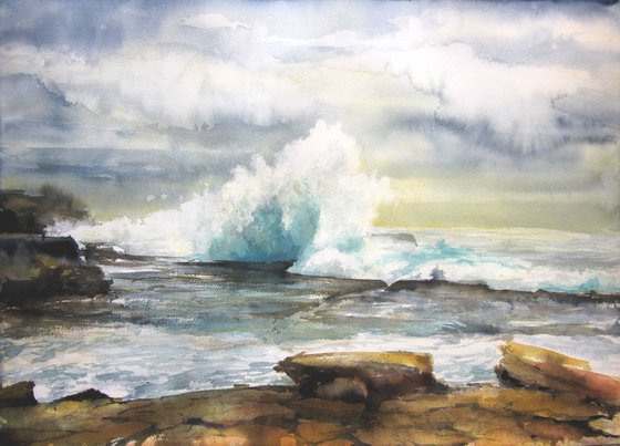 Clouds & waves - Sydney Maroubra Beach – Mahon pool – Original watercolour