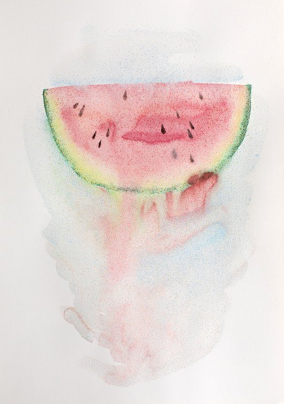 Watercolor slice of watermelon with beautiful detailed texture