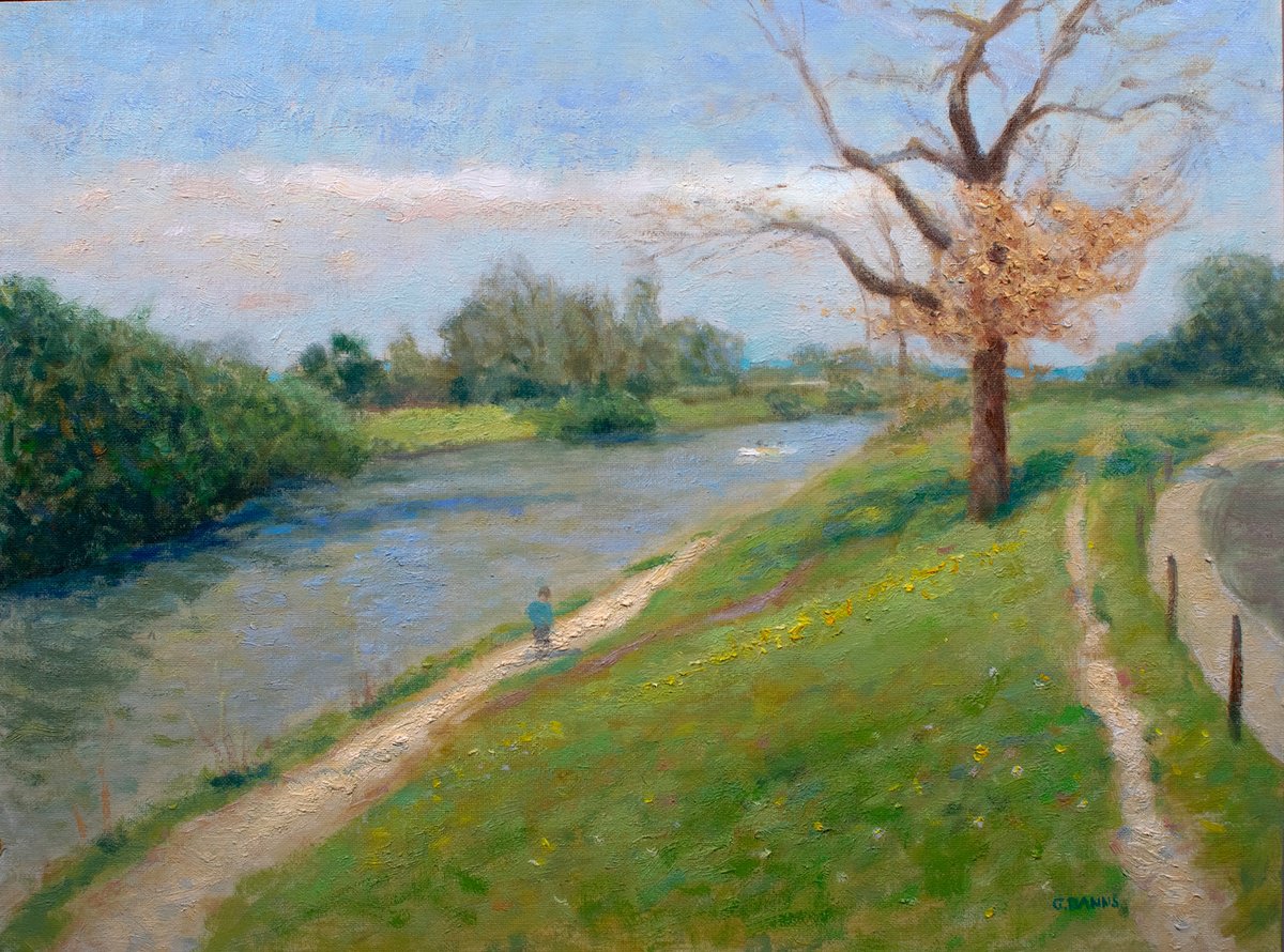 Impressionistic Landscape Oil Painting By Gav Banns, 16 X 12, Paris Park Boating Lake, Original Artwork