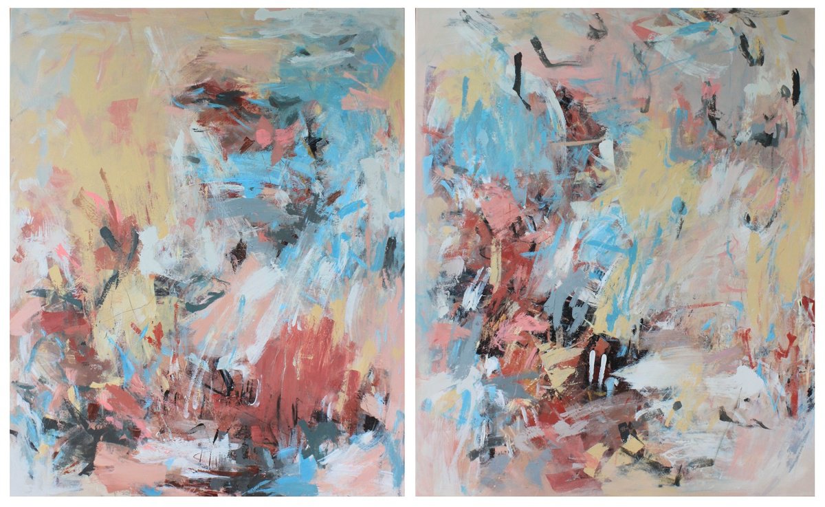 Expressive Abstract Acrylic Painting By Julia Grande, 63 X 39", "Be The Rebel I & Ii", Original Artwork