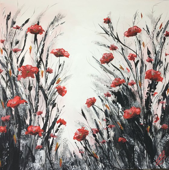 Large Textured red poppy painting
