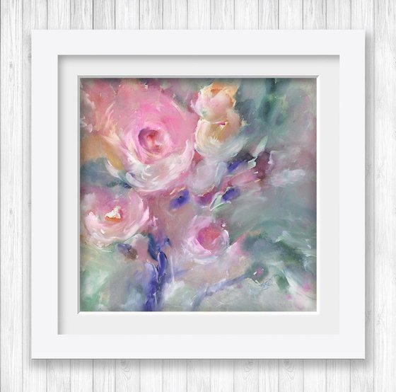 Soft Blooms No. 2 - 23x23in - Mixed Media Abstract Floral Painting by Kathy Morton Stanion, Modern Home decor, restaurant art