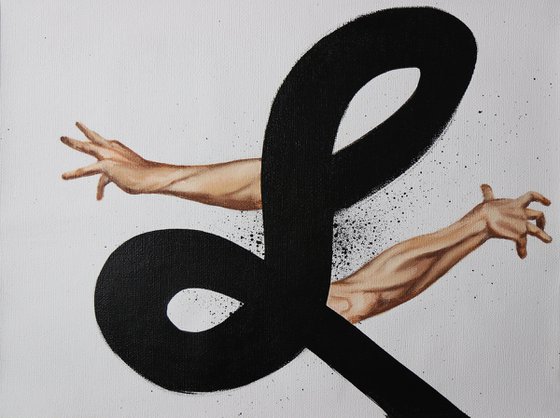 Sign-oil painting, calligrafy, hadns dance, illustration