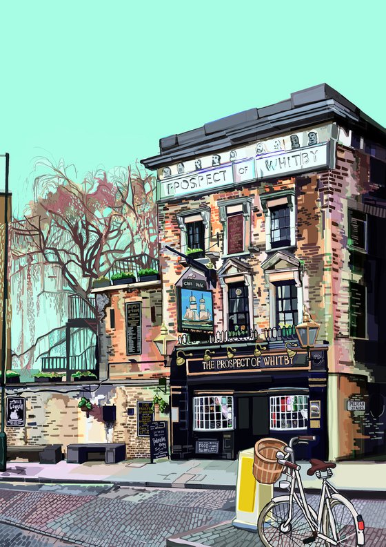 A3 Prospect of Whitby, Wapping, London Illustration Print