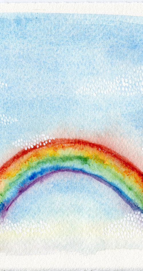 Watercolor rainbow in blue sky by Liliya Rodnikova