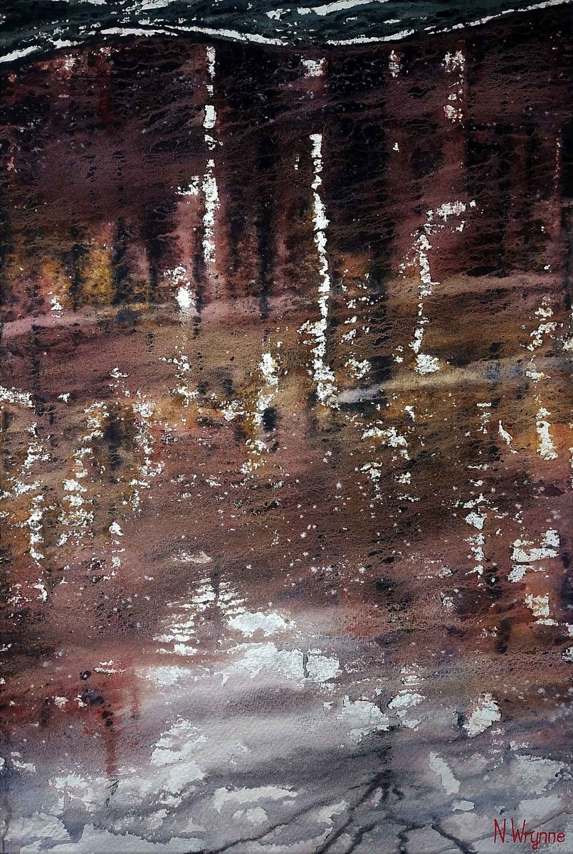 Impressionistic Abstract Watercolour By Neil Wrynne, 15 X 22", The Trembling Lake, Original Artwork