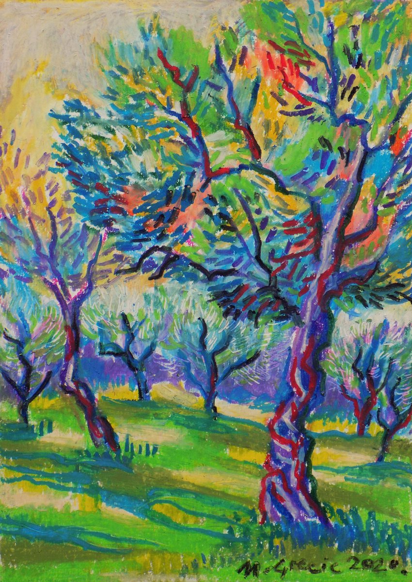 Impressionistic Pastel Drawing , Olive Grove No 27 By Maja Grecic, 8 X 12, Artwork For Sale On Artfinder