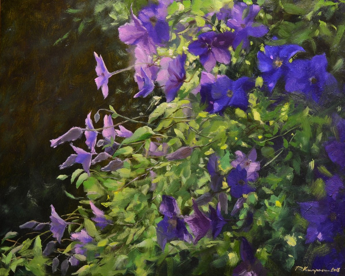 Photorealistic Botanical Oil Painting By Ruslan Kiprych, 20 X 16", Flowers In The Garden, Original Artwork