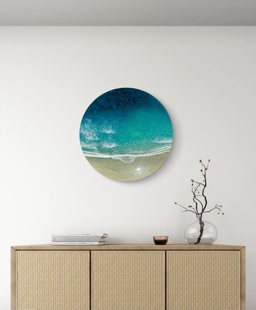Photorealistic Landscape Acrylic Painting By Ana Hefco, 15 X 15, Round Ocean #107, Original Artwork