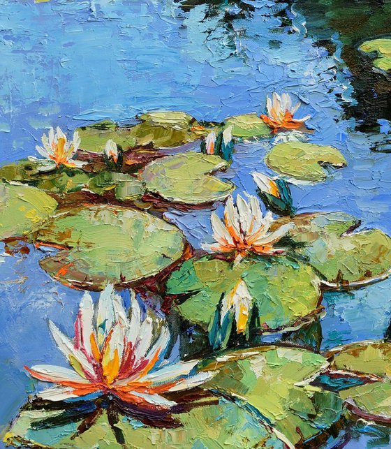 Water lilies Large Oil painting 90 x 90 cm Free Shipping