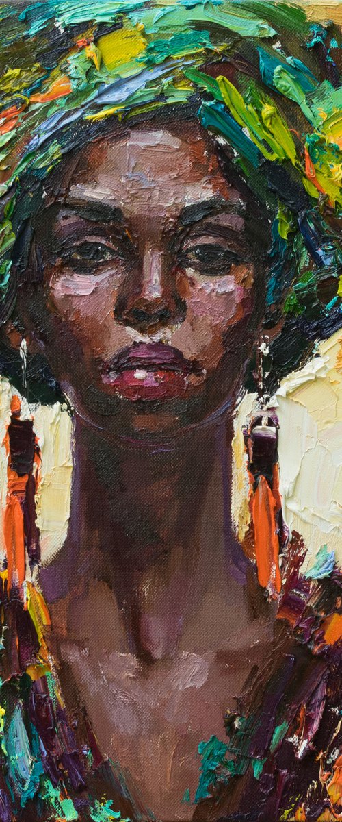 African woman portrait Original impasto oil painting by Anastasiia Valiulina