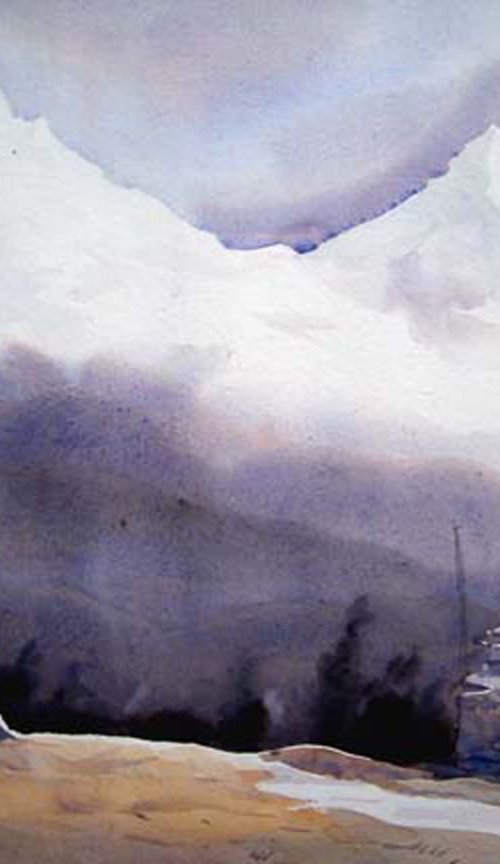 Mystery Himalayan Peaks - Watercolor on Paper by Samiran Sarkar