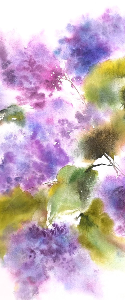 Lilac bouquet, impressionist watercolor flowers by Olga Grigo
