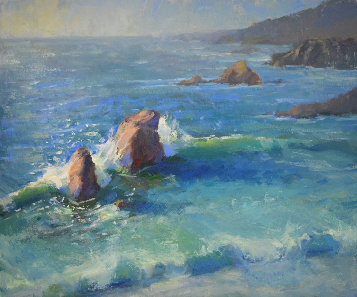 Impressionistic Landscape Oil Painting By Kristina Sellers, 24 X 20", Pacific Twins, Original Artwork