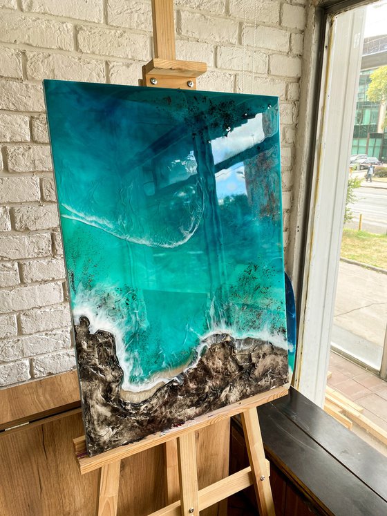 Ocean Resin Art on Wood