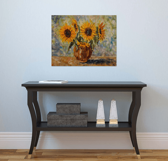 Sunflowers palette knife impasto oil painting on canvas