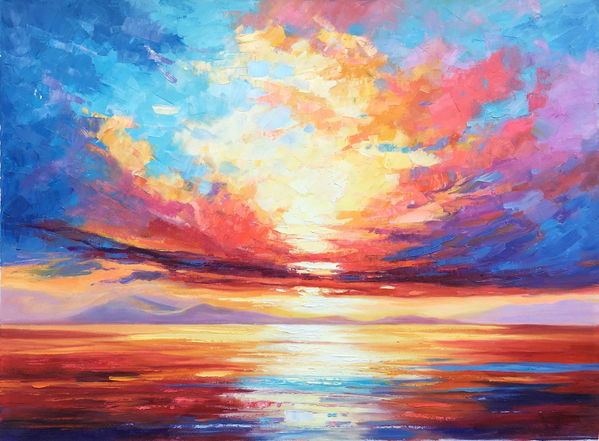 Abstract Acrylic Painting By Jianzhe Chon, 40 X 30, Sky Abstract Z033, Original Artwork