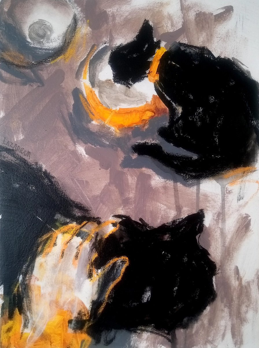 Black cats & yellow plate#1 by Valerie Lazareva