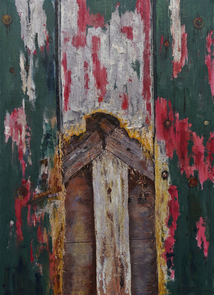 Abstract Oil Painting By Richard Manning, 27 X 40", Stable Wall, Original Artwork