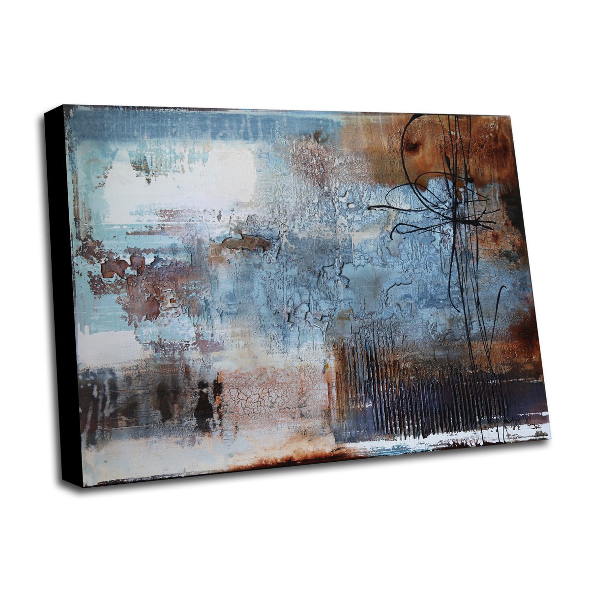 ABSTRACTION - 60 X 80 CMS - ABSTRACT PAINTING TEXTURED * BLUE * RUST * WHITE