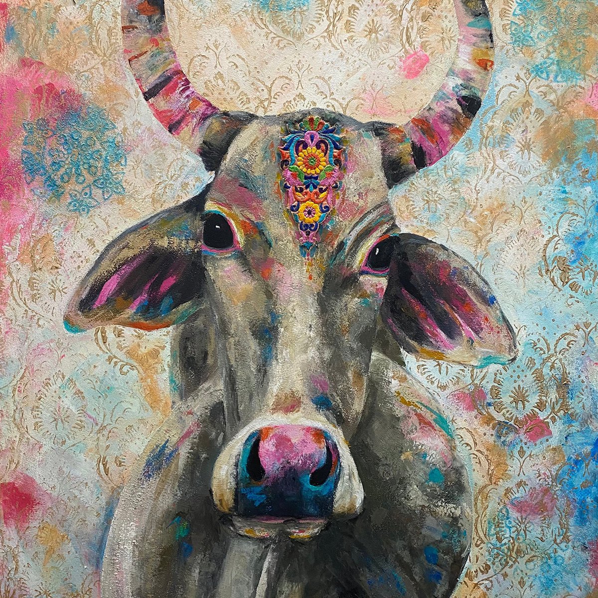 Expressive Animal Painting By Charlotte Gerrard, 39 X 47, Mehar, Original Artwork