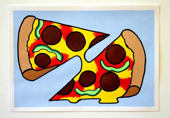 Two Slice Pizza Pop Art Painting On Paper