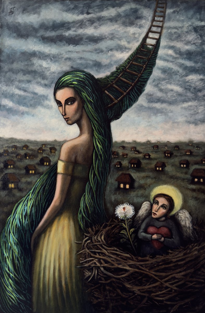 Surrealistic Acrylic Painting , Guardian Of Heart By Nikola Gulev, 16 X 24, Artwork For Sale On Artfinder