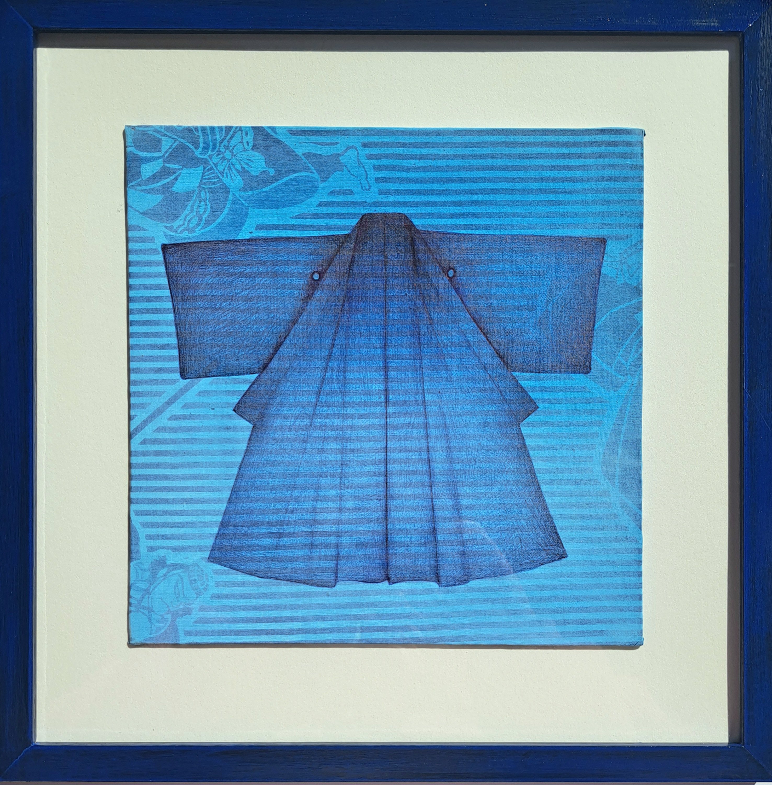 Still Life Ink Drawing By Andromachi Giannopoulou, 13 X 13, Blue Kimono, Original Artwork