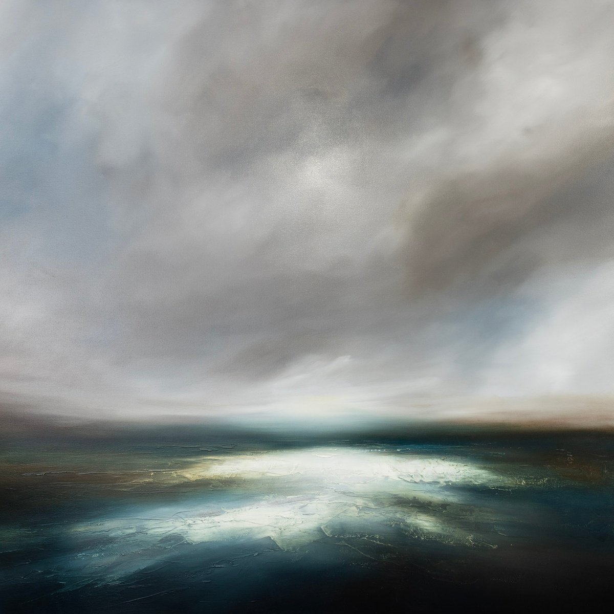 Abstract Landscape Oil Painting By Paul Bennett, 39 X 39", The Winter Seas 2, Original Artwork