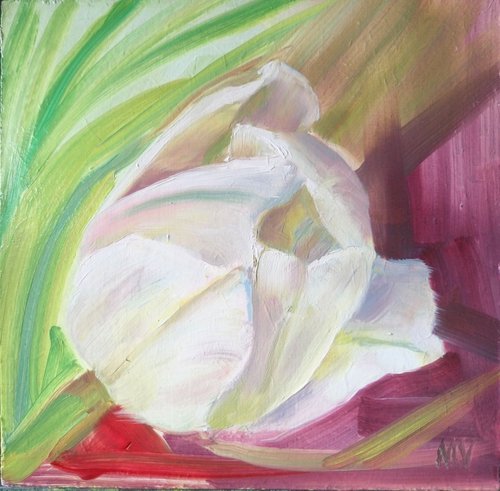 White tulip.(Hello spring) (SMALL GIFT IDEA, FLOWER, SMALL ART) by Mag Verkhovets