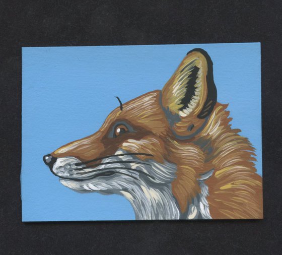 ACEO ATC Original Miniature Painting Red Fox Wildlife Art-Carla Smale