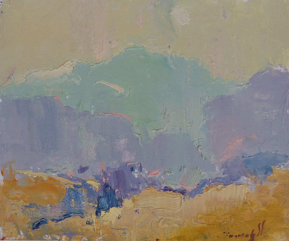 Impressionistic Landscape Oil Painting By Alexander Shandor, 11 X 9, Morning In The Backlighting, Original Artwork