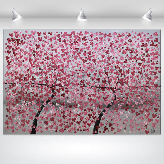 Soul sisters   acrylic abstract painting cherry blossoms nature painting, canvas wall art