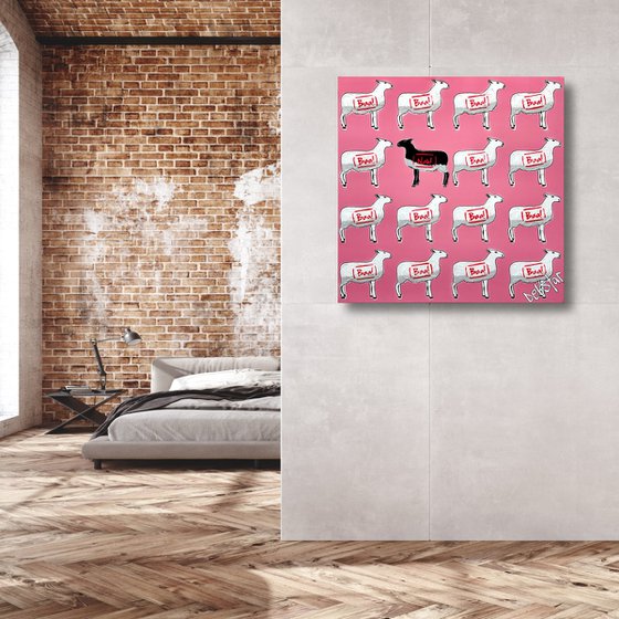 The Black Sheep - Pink 61cm x 61cm