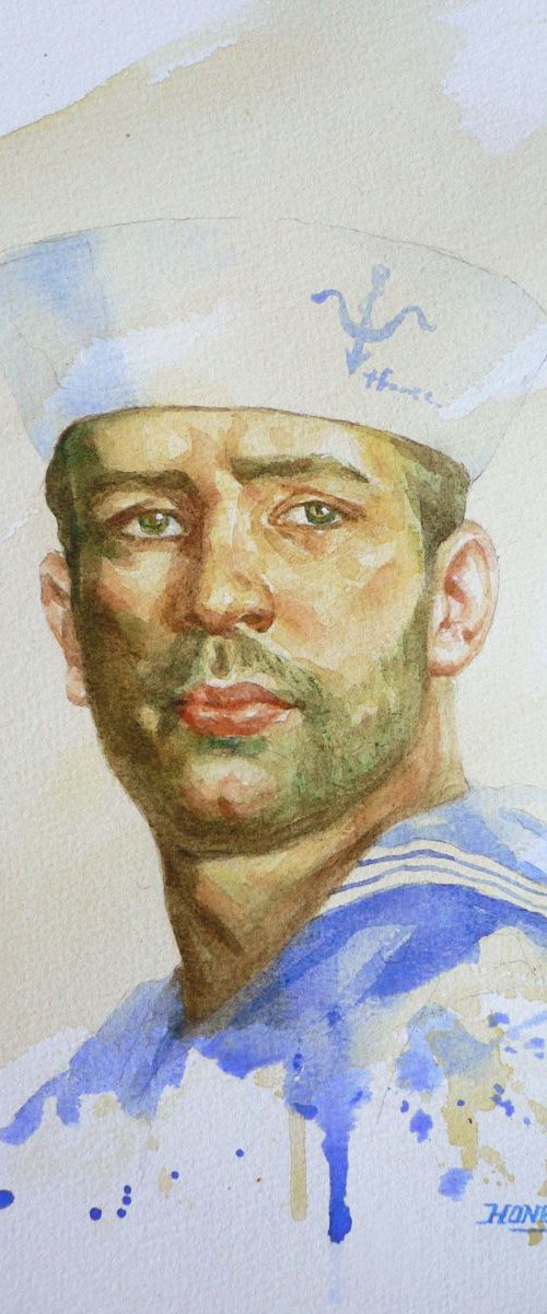 watercolour painting  portrait of sailor #16-8-18 by Hongtao Huang
