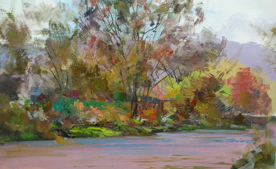 Oil Landscape Painting " Tysa River" ( 436l15 )