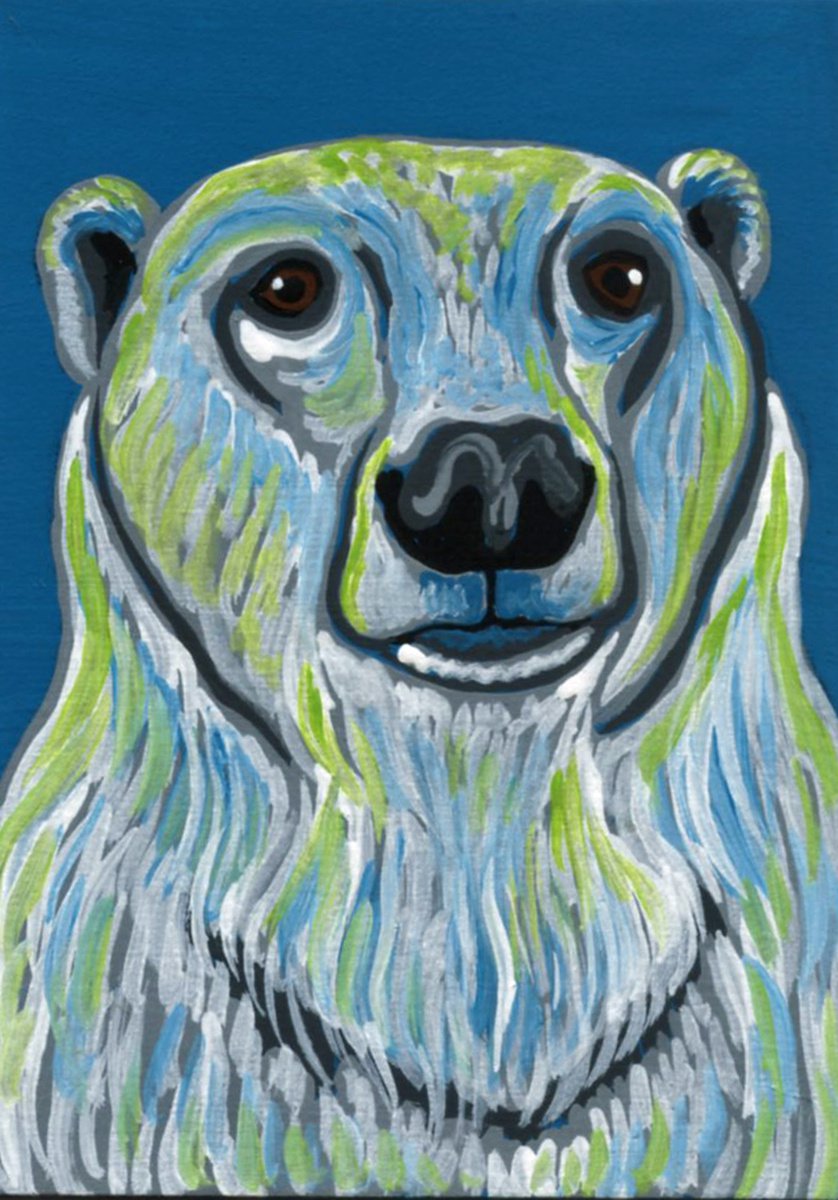 ACEO ATC Original Miniature Painting Polar Bear Wildlife Art-Carla Smale by carla smale