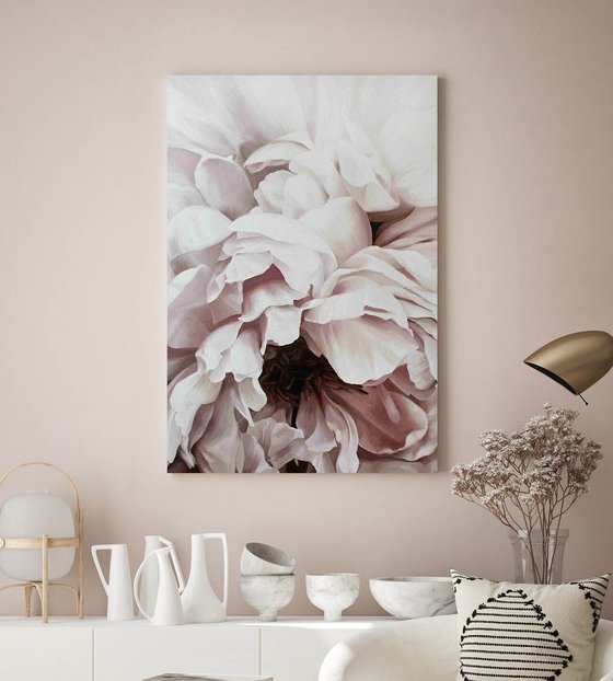 "Pink peonies" Pink white flower oil art