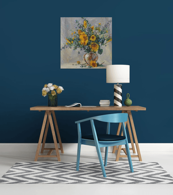 Sunflowers in an antique vase