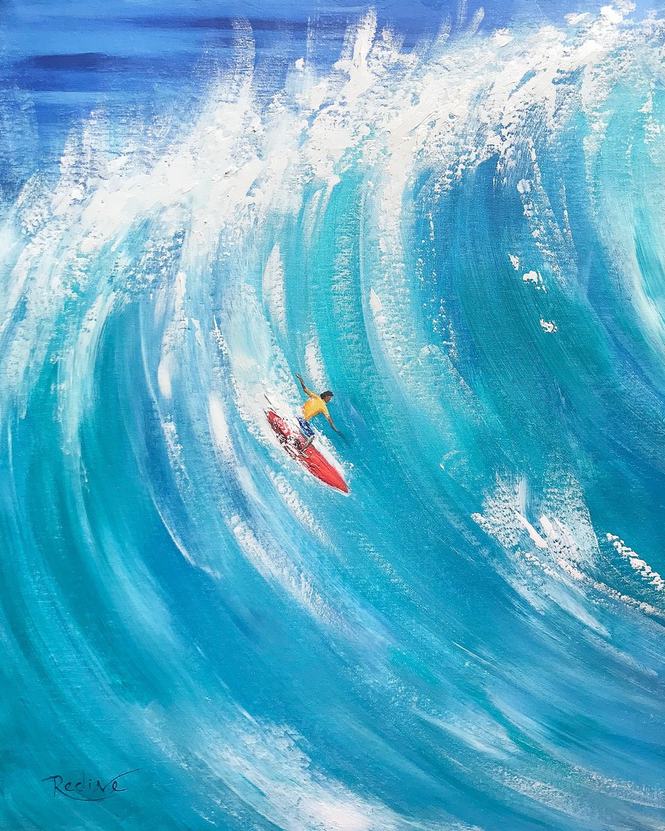 Impressionistic Landscape Acrylic Painting By Irina Redine, 16 X 20, Gone Surfing, Original Artwork