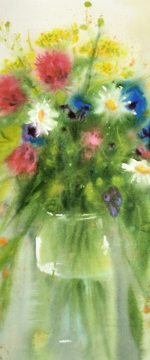 Wildflowers - bouquet of wildf by Olga Beliaeva Watercolour